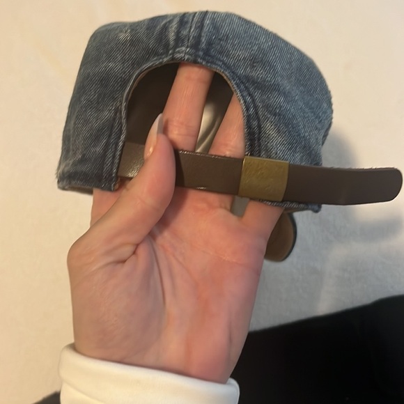 Blue denim baseball cap hat one size fits most brown leather adjustable back​ - Picture 2 of 4